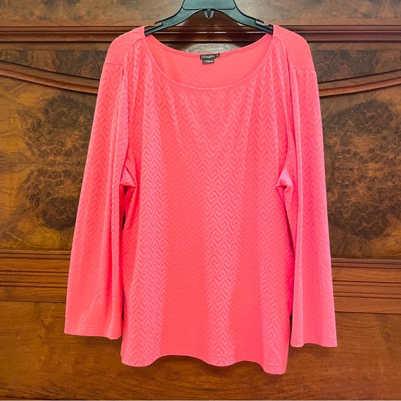 J. McLaughlin Tops - J. McLaughlin ladies XL coral pink stretch long sleeve summer top non-wrinkle